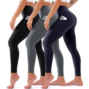 3 Pack High Waisted Leggings for Women No See Through Yoga Pants Tummy Control Leggings for Workout Running Buttery Soft (Black, L)