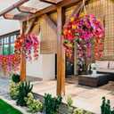 Artificial Flowers for Outdoors 3 Pack Fake Hanging Plants with Faux Hibiscus Flowers Summer Fall Decor UV Resistant Silk Leaves for Indoor Outdoor Front Door Porch Patio Planter Decor