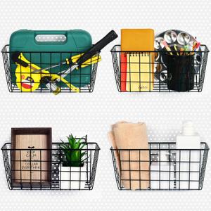 4 Pack Pegboard Baskets, Black Metal Shelves Hooks to 1/8" and 1/4" Hole Peg Boards, Peg Board Baskets Bins Set - Organize Tools Workbench Accessories Garage Storage Wall Mount Organizer Attachments