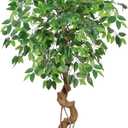 4FT Artificial Ficus Tree,Large Fake Tree with White Planter, Tall Faux Ficus Tree with Lifelike Leaves and Realistic Trunk, Artificial Plants Indoor for Dcor Home Office Living Room