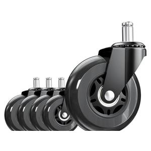 3 Inch Office Chair Wheels Set of 5, Heavy Duty Replacement Casters, Smooth Quiet Roll for Hardwood Floor Carpet, Universal 11mm Stem, Non-Marking PU Wheels（Black 5 Pack)