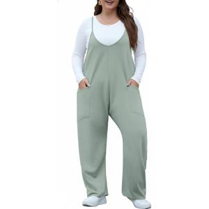 OLRIK Womens Plus Size Jumpsuit Adjustable Strap Stretchy Overalls Loose Fit Romper Fall Outfits with Pockets (4X, Mint Green) OLRIK Womens Plus Size Jumpsuit Adjustable Strap Stretchy Overalls Loose Fit Romper Fall Outfits with Pockets (4X, Mint Green)