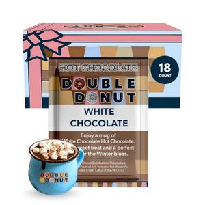 Double Donut Coffee Double Donut White Hot Chocolate Mix Packets, Flavored White Hot Cocoa Mix Packets, 18 Count (EXP 03/18/27)