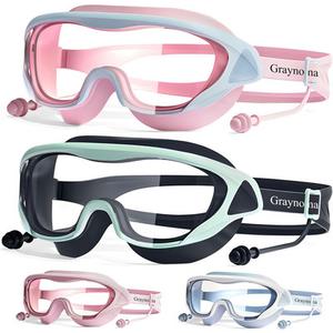 2 Packs Swim Goggles Attached Earplugs Anti-Fog UV Protection Swimming Goggles for Teens and Youths Aged 10-18