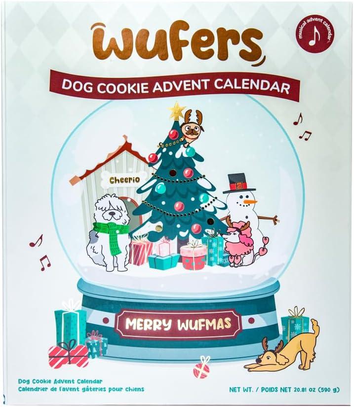 Wufers Singing Snow Globe Dog Advent Calendar, 24 Gourmet Holiday Dog Cookies  Christmas Countdown Dog Treats, Human-Grade Ingredients, Made in North America