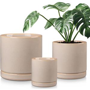 vancasso Ceramic Planters, Plant Pots for Indoor Plants, 6.25+8.25+10.25 Inch Ceramic Pots for Plants, Flower Pots with Drainage Holes (Gray, 6.25+8.25+10.25 Inch)