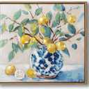 Framed Vintage Kitchen Wall Art, hand-painted Yellow Lemon Still Life Wall Decor Oil Paintings, Rustic Farmhouse Artwork Canvas Prints and handmede Pictures for Living Room Bedroom Home Decor 17x17 In