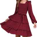 GRACE KARIN Girls Fall Long Sleeves Casual Red Party Festive Dress Size 8, Red