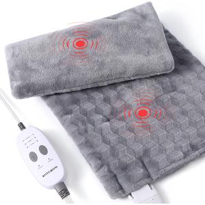 ROYGROW Weighted Heating Pad with 2 Massager, Electric Massaging 5lbs Heating Pad for Back Neck Shoulder with Massaging Vibration, 3 Heating Levels & 3 Massage Types, 12 x 24 Grey