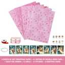 Tlenpo Christmas Wrapping Paper, with 16.4 Yd of Ribbon, Greeting Cards, Gift Tags & Stickers, 8 Sheets Xmas Gift Wrap Paper Suitable for Christmas Winter Holiday New Year Party Decoration, 19.6"  28.3" (Pink)