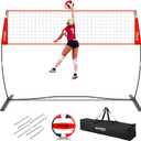 12FT Portable Volleyball Net Volleyball Net for Backyard Freestanding Volleyball Practice Net Outdoor Indoor Volleyball Training Set with Adjustable Height Carry Bag and Volleyball