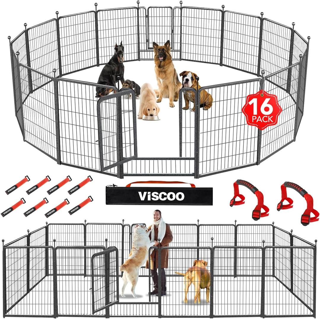VISCOO Dog Playpen Outdoor, 16 Panels 40" High Metal Dog Fence with Gate, Pet Fence for Large/Small Dogs, Portable Dog Fence for RV Camping, Yard