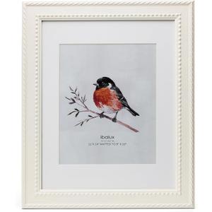 11x14 Picture Frame Photo Frame, Made of Solid MDF Wood with Real Glass, Display Picture 8x10 with Mat or 11x14 without Mat, Vertical and Horizontal for Wall Hanging, White Classic Beaded Frame