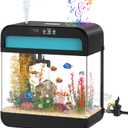 Fish Tank 2.2 Gallon Fish Aquarium with Music Humidifier 7 Color Auto-Looping Light Adjustable Water Pump with Filtration & Aeration & Circulation, Temperature Display, Bottom Water Changer (Smart Black)