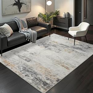 Toneed Abstract Area Rug 7x9 Modern Washable Rug Soft Non Slip Rug Low Pile for Bedroom Living Room Dining Room Grey/Brown