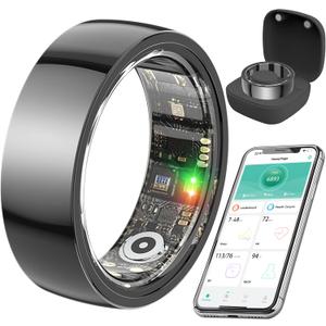 Smart Health Ring for Women Men,Fitness Rings Tracker with Blood Pressure Monitor Heart Rate Blood Oxygen Sleep Monitor IP68 Waterproof Step Counter Calorie Tracker Health Rings for Android iOS Phones
