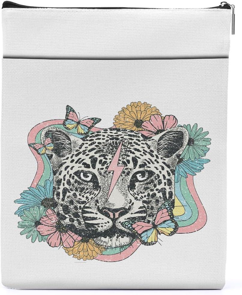 Rainbow Leopard Book Sleeve Floral Butterfly Book Cover Book Lovers Gifts Book Club Gifts Bookish Gifts Self Love Book Protector Book Gifts Aesthetic Gifts for Readers Women Graduation Birthday Gifts (Multicolour 1245)