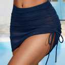 Women High Waisted Swim Skrit Mesh Tummy Control Shorts (Blue, M)