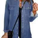 Women's Oversized Jean Jacket Casual Long Sleeve Denim Shirts Distressed Frayed Hem Denim Jackets Fall Outfits 2025 (Medium)