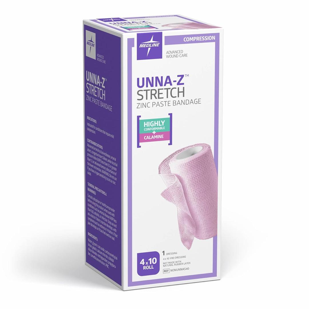Medline Unna-Z Stretch Zinc Oxide Compression Bandage with Calamine, 4" x 10 yd., Ideal for Conditions Requiring Mild Compression (4 x [unknown length] inches)