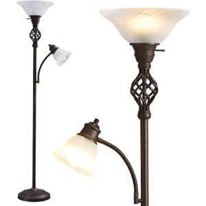 GyroVu Torchiere Floor Lamp for Living Room, LED Standing Reading Light for Bedroom with Glass Shade for Living Room Corner Bedroom Home Office,Bulbs Included (Red Brown,Glass 2 Head)