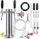New Adjustable Dual Tap Kegerator Tower Beer Tap Tower with 1/4 Barb, 3" Draft Beer Dispenser Keg Tower, 304 Stainless Steel Core Self-Closing Beer Faucet with Pre-Assembled Kegerator Parts Kits