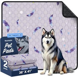 Washable Pee Pads for Dogs, 2Pack Reusable Puppy Pads, Super Absorbent & Leakproof Dog Pads, Anti-Slip Dog Pee Pads for Puppy Training & Incontinence, Feather Pattern 36"x41"