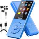 RUIZU 64GB MP3 Player with Bluetooth 5.3, Weight 0.055 lbs, Portable Music Player for Kids, Sports, FM Radio, Voice Recorder, 80 Hours Digital Audio Shuffle Playback, Support 128GB Micro SD Card, Blue