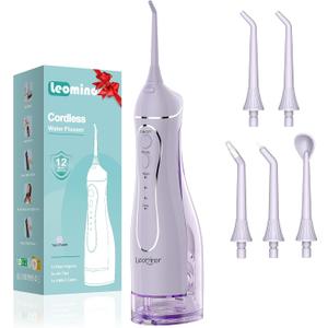 Leominor Water Dental Flosser Pick for Teeth, 300ML Portable Oral Irrigator Upgraded Tank Removable,IPX7 Waterproof, Rechargeable Travel Teeth Cleaner, Professional Electric Flossing Machine(T-Purple)