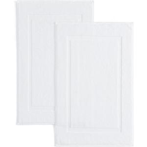 Casual Living White Cotton Bath Mats Set of 2 Towel Mats for Bathroom Floor Banded Rugs Soft Absorbent Ring Spun Cotton Washable Essentials Bathroom Shower Accessories, 34-inch x 21-inch, White