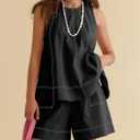 Womens 2 Piece Lounge Set Casual Summer Outfits Sleeveless Tank Top and Elastic Waist Shorts with Pockets (Black, XS)