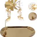 Golden Rotary Candle Holder with Tray Christmas Table Decorations Revolving Elk Tealight Candlestick Holiday Wedding Party Decor Christmas Spinning Candle Holder Deer Rotating Candlestick Set