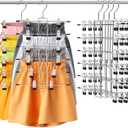 4 Pack Pants & Skirt Hangers Space Saving Hanging Closet Organizer and Storage, Upgrade Skirt Hangers with Clips and 360 Swivel Hook, Closet Storage