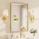 TETOTE Brushed Gold Bathroom Mirror, 24 x 36 Inch Metal Framed Mirror, Brushed Brass Rectangle Wall Mounted Golden Vanity Mirror (Horizontal/Vertical)