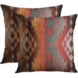 Emvency Set of 2 Aztec Throw Pillow Cover 18x18 Inches Decorative Pillowcase Navajo Orange Red Grey Tribal Decor Rectangle Pillow Cover with Hidden Zipper for Bedroom Sofa (Gold)