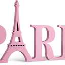 Paris Decor for Bedroom Wooden Eiffel Tower Wall Decor Eiffel Tower Letters Wood Sign Bathroom French Room Wall Art(Pink)