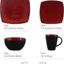 Gibson Elite Soho Lounge Square 16-Piece Dinnerware Set, Service for 4, Reactive Glaze Stoneware Plates and Bowls, Modern Dishes, Microwave & Dishwasher Safe – Red and Black