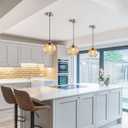 Brown Pendant Lights Kitchen Island 3 Pack, 7.87in Seeded Glass Globe