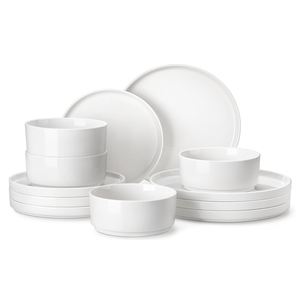 MALACASA 12 Pieces Porcelain Dinnerware Set, Modern White Dish Set for 4, Premium Serving Plates and Bowls Sets, Chip and Scratch Resistant Dishware Sets Kitchen Dishes Dining Ware Set, Series LEAH