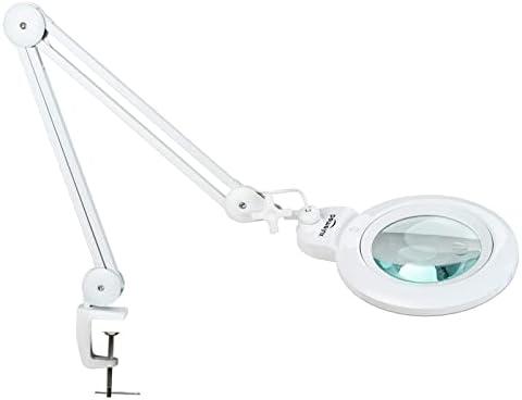 bemelux Bifocals Magnifying Desk Lamp with Clamp, 5 Diopter with 20 Diopter, 6 Inch Detachable Lens and 120PCS LEDs, 3 Color Modes 1200 Lumens Swivel Arm Magnifying Lamp with Light for Crafts (White)