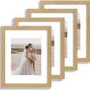 11x14 Picture Frame Set of 4, Made of Glass and Natural Oak Wooden Frame, Display 8x10 Pictures with Mat or 11 x 14 Posters without Mat for Wall Mounting, Gallery Photo Frames