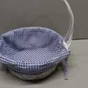 White Round Willow Wicker Gift Basket with Blue and White Gingham Liner, Small, Decorative Picnic Basket with Handles, Empty Wicker Basket for Gifts