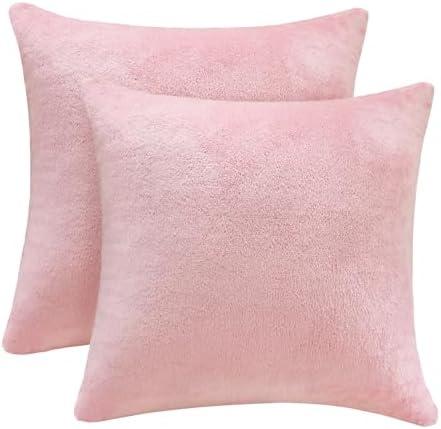 Flannel Throw Pillow Covers 24x24 inches Set of 2,Ultra Soft Cozy Pillow, Decorative Spring Pillow Covers for Sofa, Couch, Living Room, Pink
