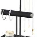 2 Tier Bracelet Holder Display - Detachable T Bar Black Velvet Bracelet Holder, Jewelry Holder Organizer for Bracelet, Necklace, Earrings, Rings
