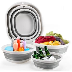 3 Large, Medium and Small Foldable washbasins, 1 Foldable Bucket, Space-Saving Plastic washbasin, Suitable for Washing Dishes, Fruits, Camping, Laundry
