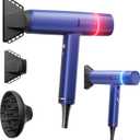 Ionic Hair Dryer with Diffuser and Concentrator, Professional Lightweight Quiet Blow Dryer, Powerful 1600 Watt Motor for Fast Drying and Straight & Wavy Hair, 3 Temps/2 Speeds, 6.56 Ft Cord, Blue