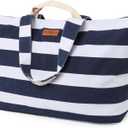 Extra Large Beach Bag for Women - Waterproof Sandproof Over-Size Carry On Beach Tote with 5 Pockets Gifts for Women (Ocean Blue Stripes)