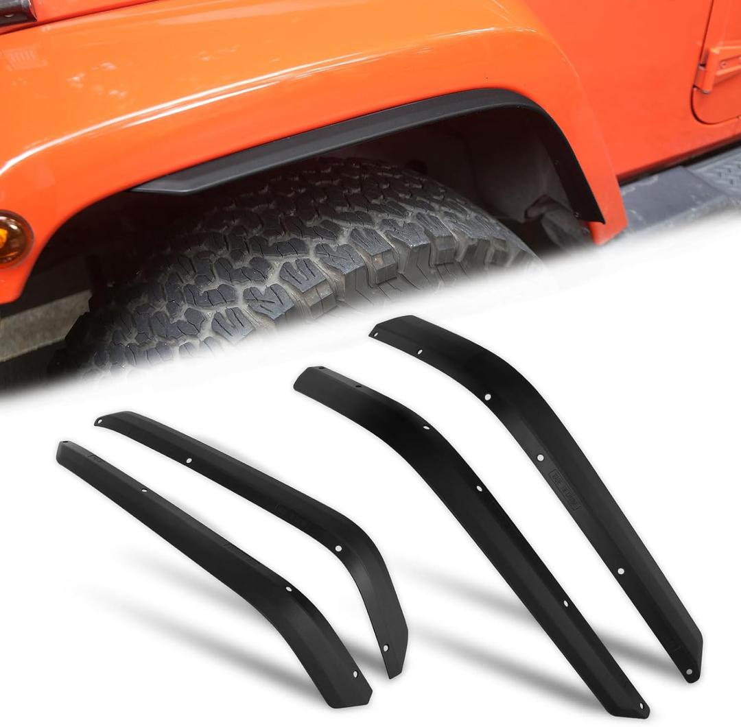 Front & Rear Fender Flares Compatible with 2007-2018 Jeep Wrangler JK JKU Unlimited, 4 PCS Off-Road Wheel Flares Liner