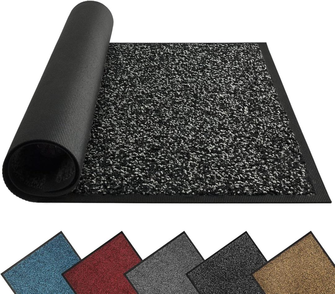 Mibao Front Door Mat, Dirt Trapper Welcome Mat for Outdoor Indoor, Non-Slip Waterproof Doormat, Durable Machine Washable Low Profile Entry Rug for Back Door Outside Patio Porch, 30" x 18", Black