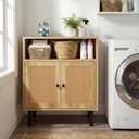 Narrow Storage Cabinet with Rattan Doors, 32" Tall Small Cabinet